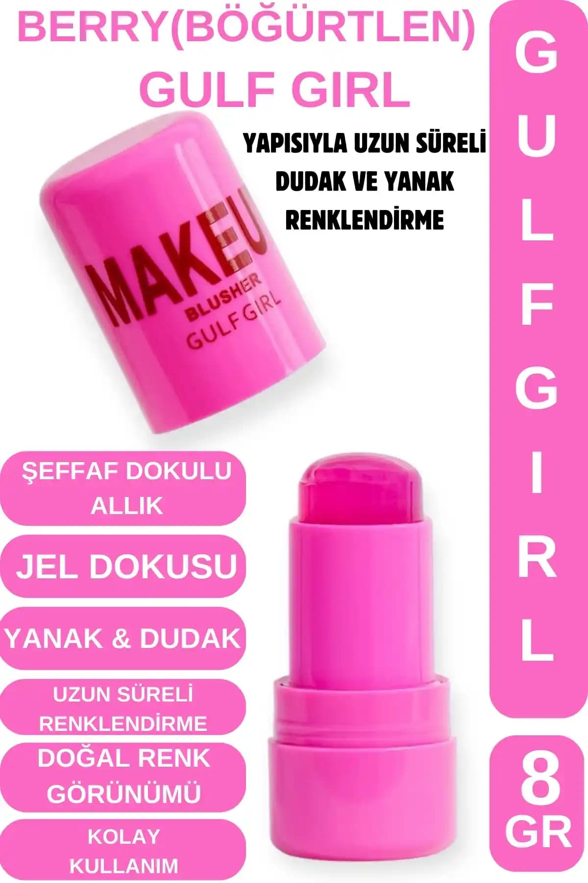 GülFlower Doğal Görünüm Dudak ve Yanak Renklendirici Allık (Berry) 8 GR ile Doğal ve Sağlıklı Makyaj Deneyimi