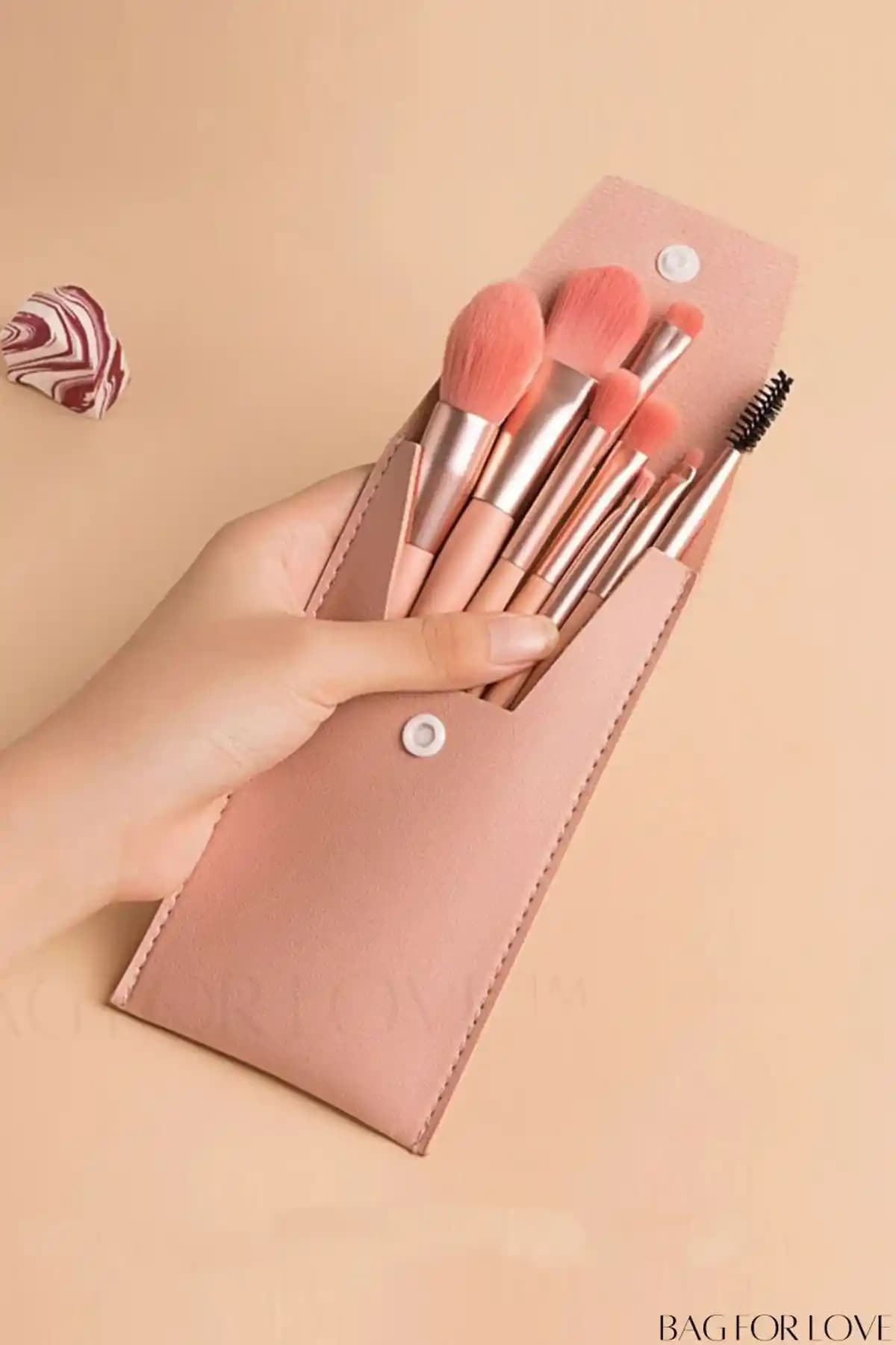 H&E Design 8'li Deri Çantalı Taşınabilir Makyaj Fırçası Seti Şıklık ve Fonksiyonellik Bir Arada