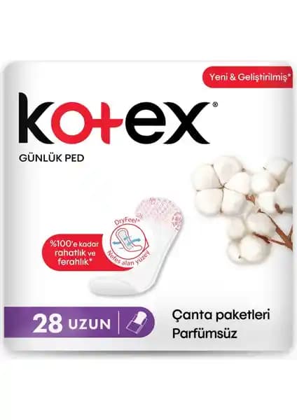 Kotex Günlük Ped Uzun Çanta Paketleri Parfümsüz Güvenli ve Konforlu Kullanım İçin