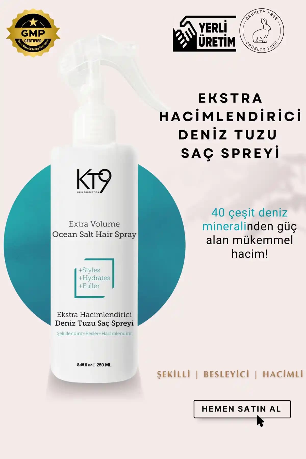 KT9 Ekstra Hacimlendirici Deniz Tuzu Saç Spreyi: Doğal Hacim ve Canlılık Sağlayan Formül