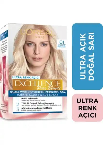 L'Oréal Paris Excellence Pure Blond Saç Boyası 01 Ultra Açık Doğal Sarı Renk Seçeneği