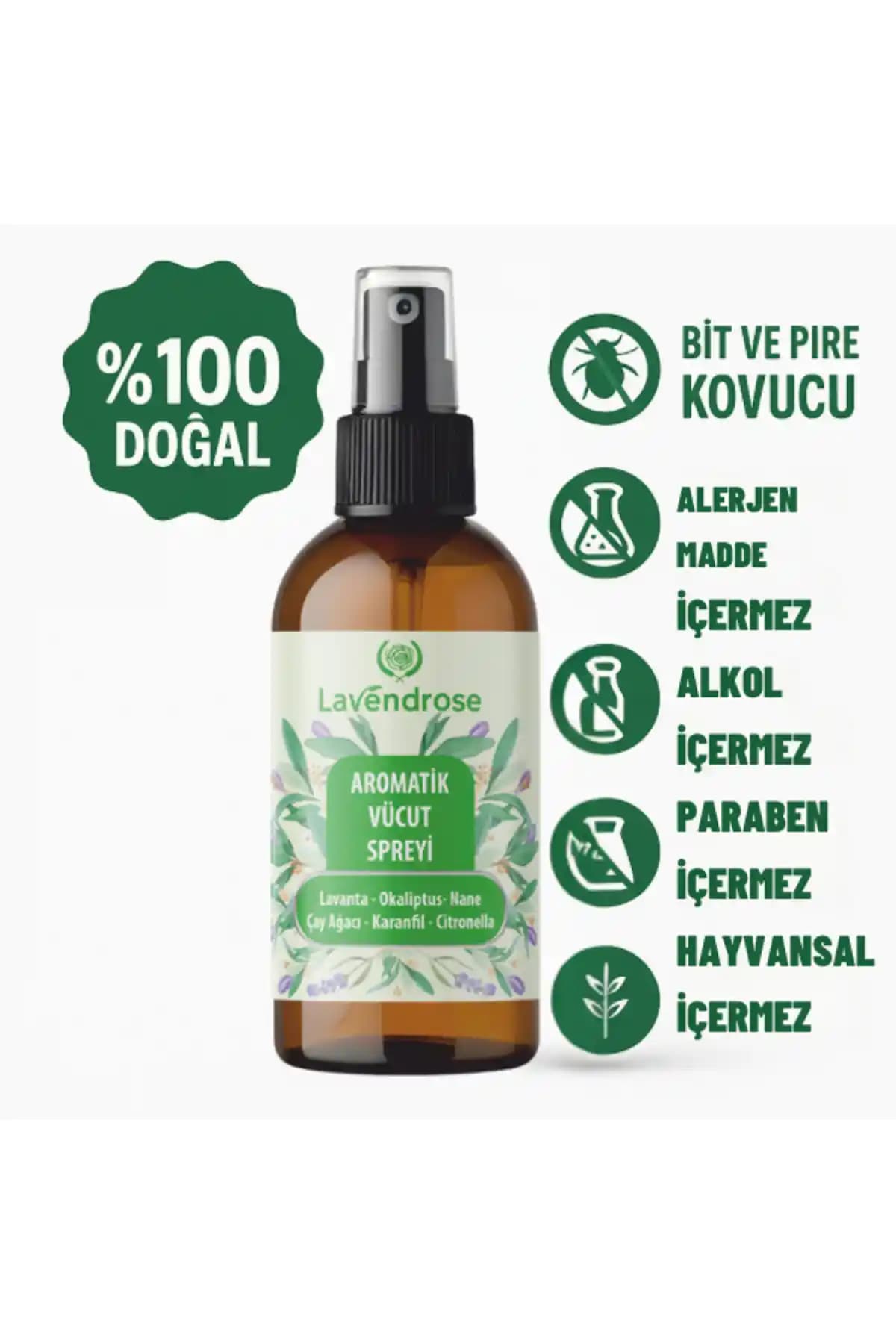Lavendrose Doğal Aromatik Sprey Bit ve Pire Kovucu Güvenli Koruma