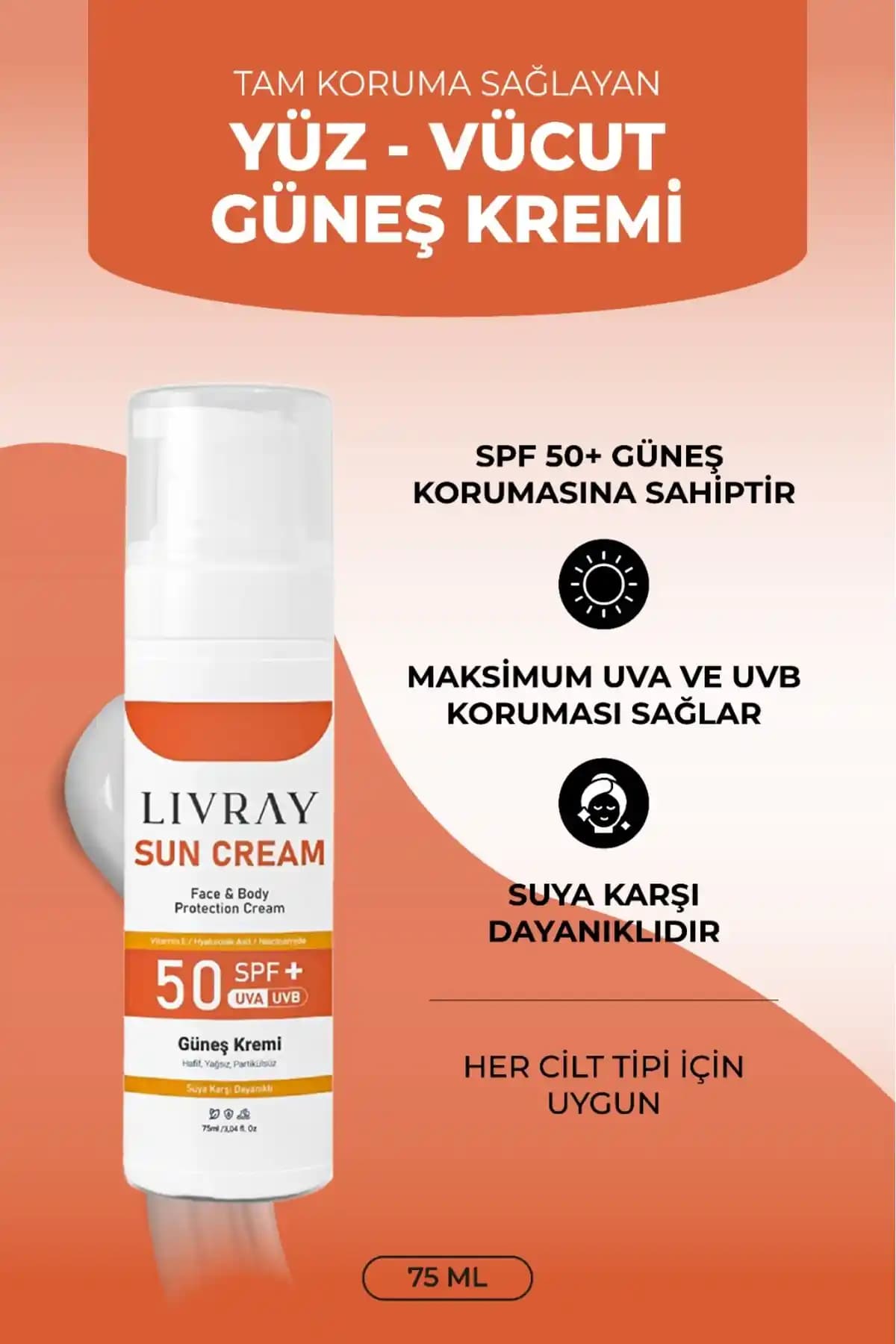 Livray Sun Cream Yüz ve Vücut İçin Yüksek Koruma Sağlayan Hafif Güneş Kremi