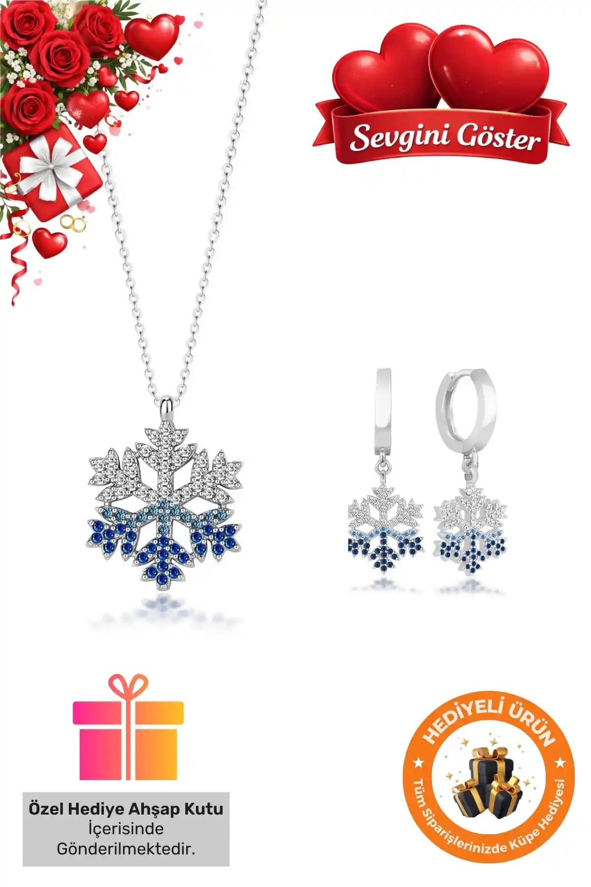 Lucente Jewellery Zarif Gümüş Kolye ve Küpe Seti Sevgililer Günü Hediye Alternatifi