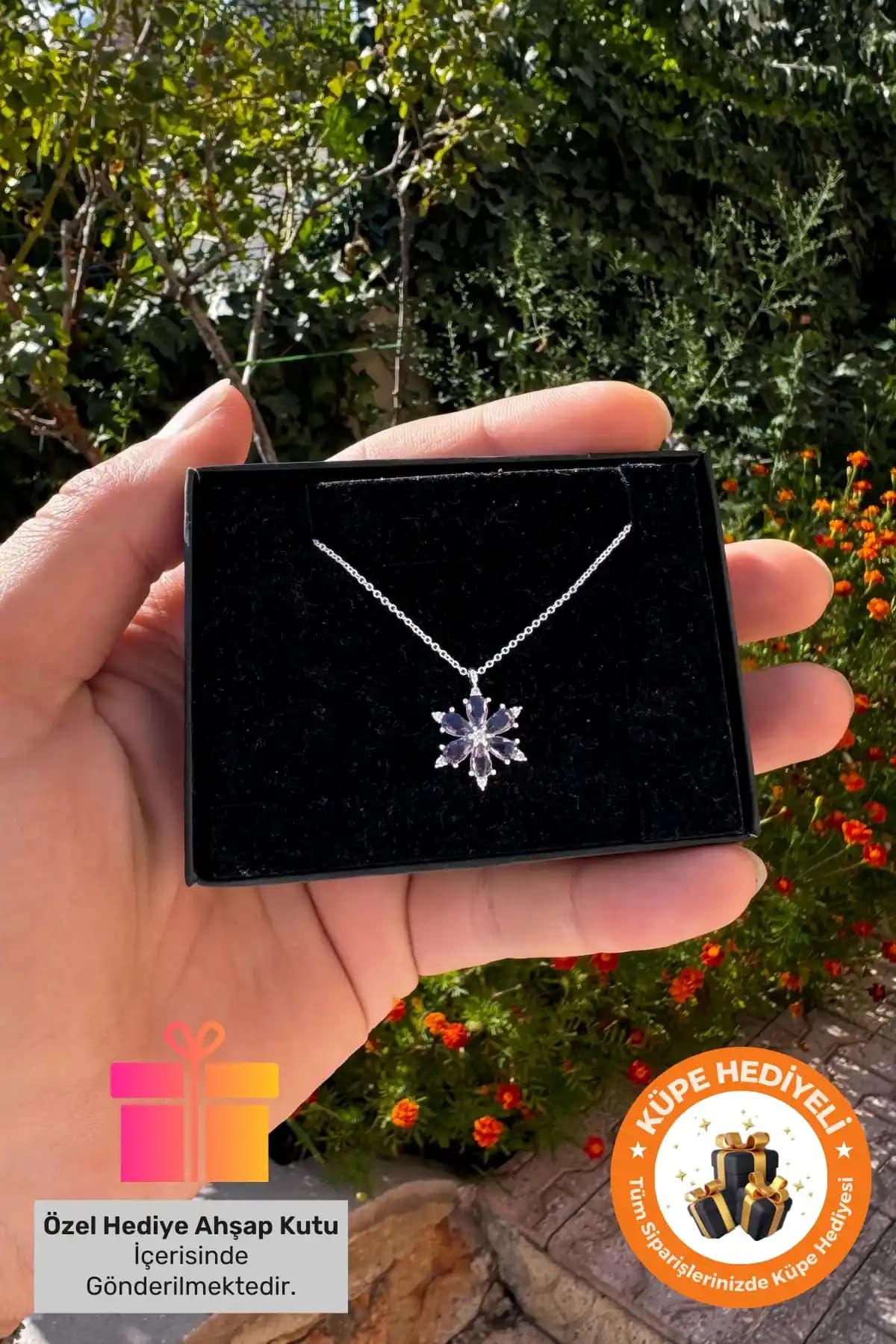 Lucente Jewelry 925 Ayar Mor Lotus Gerçek Ametist Taşlı Kadın Kolye