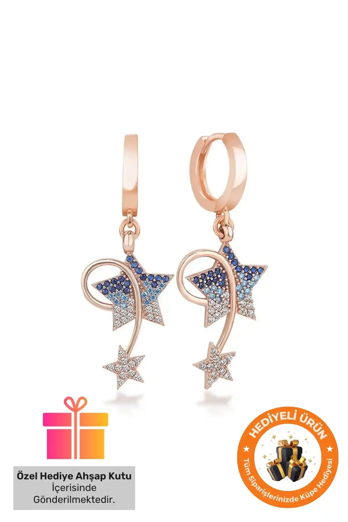 Lucente Jewelry 925 Ayar Pembe Yıldızlı Küpe Zarif ve Dayanıklı Kadın Takısı