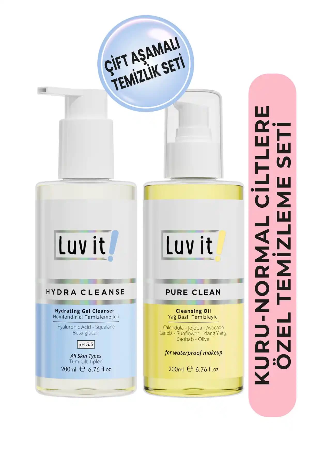 Luv it! Çift Aşamalı Temizlik ve Nemlendirme Seti Kuru ve Normal Ciltler İçin Güvenilir Bakım