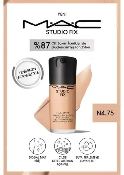 Mac Studio Fix Fluid SPF 15 ile yüksek kapatıcılık ve doğal mat görünüm sağlayan fondöten