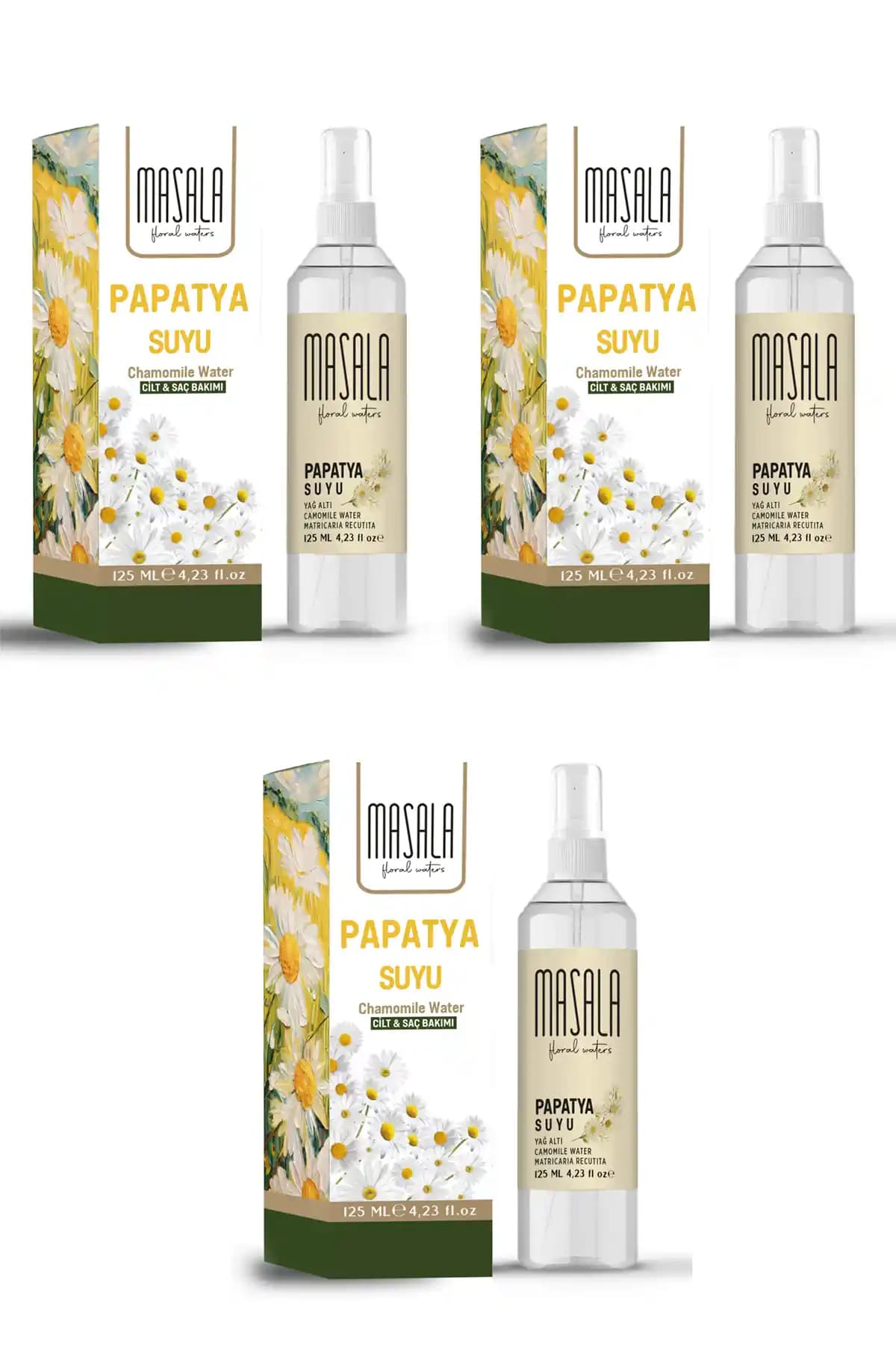 Masala Papatya Suyu 125 ml Doğal ve Çok Yönlü Aromatik Su Cilt ve Saç Bakımı İçin