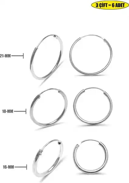 Midyat Nurtaş Gümsüş 3'lü Halka Kadın Küpe Yüksek Kalite ve Zarif Tasarım
