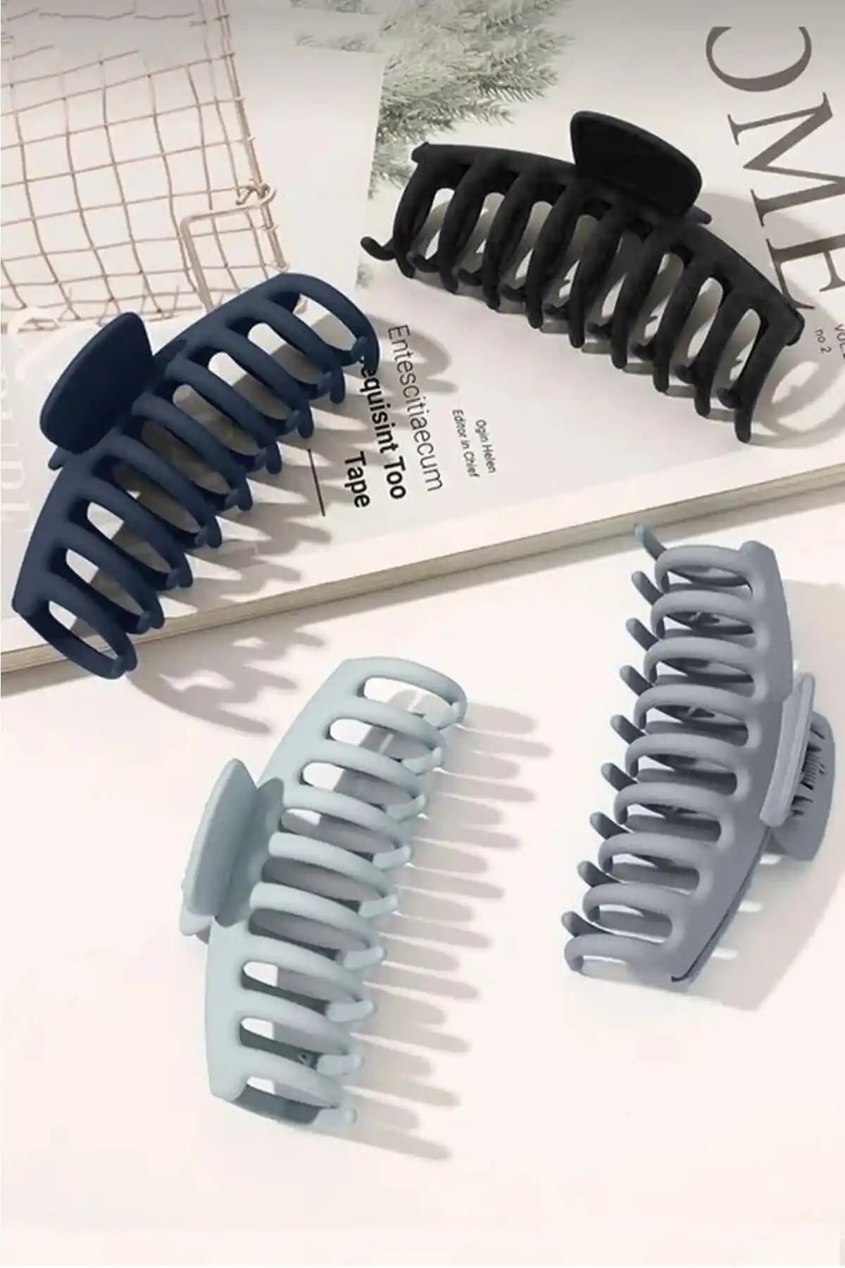 Monalisa Kadın 4'lü Gri Siyah XL Büyük Mandal Toka Seti Şık ve Dayanıklı Tasarım