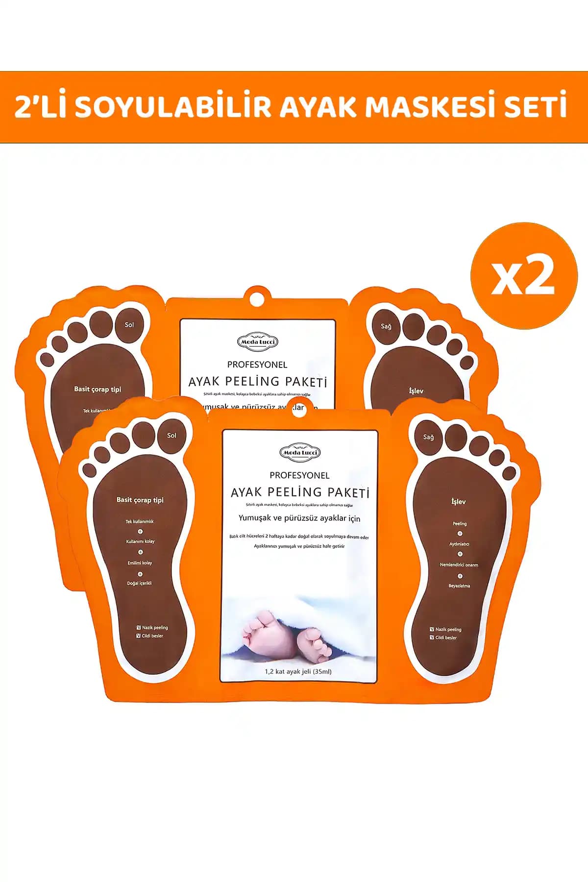 Nilu Moda Çorap Tipi Ayak Peeling Maskesi 2'li ile Pürüzsüz ve Yukarı Görünüm Sağlayın