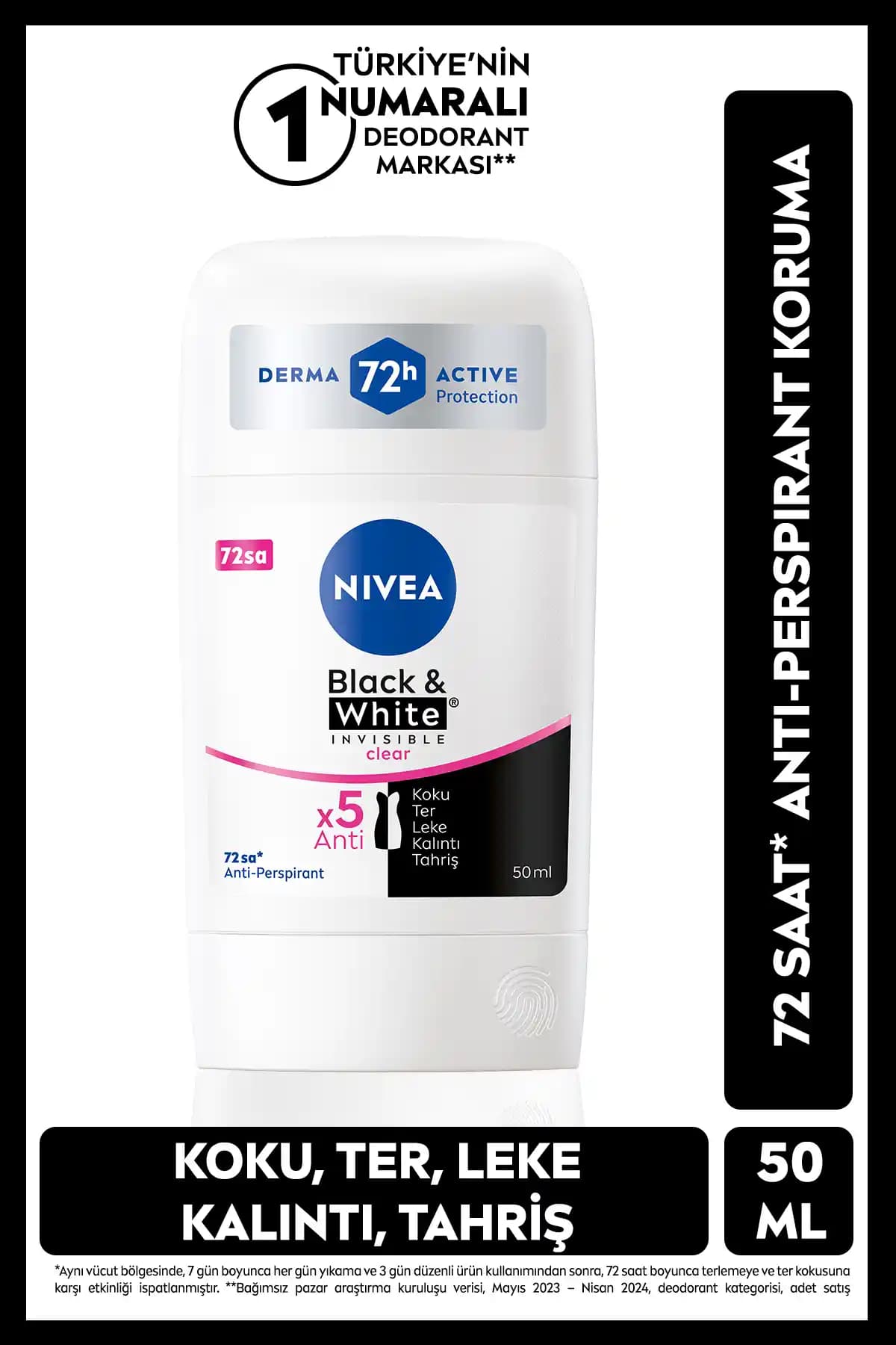 NIVEA Kadın Black&White Invisible Clear Stick Deodorant Günlük Kullanım İçin Güvenilir Koruma