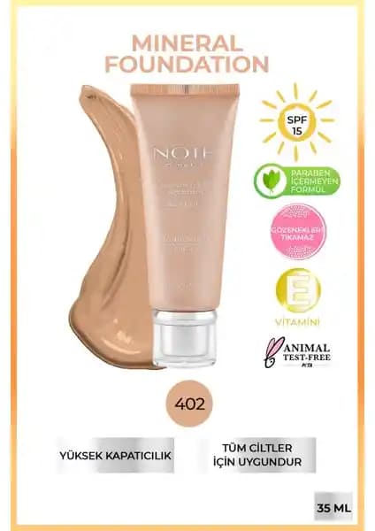 Note Mineral Fondöten 402: Doğal Minerallerle Güçlü ve Hassas Ciltler İçin Kapatıcı Fondöten