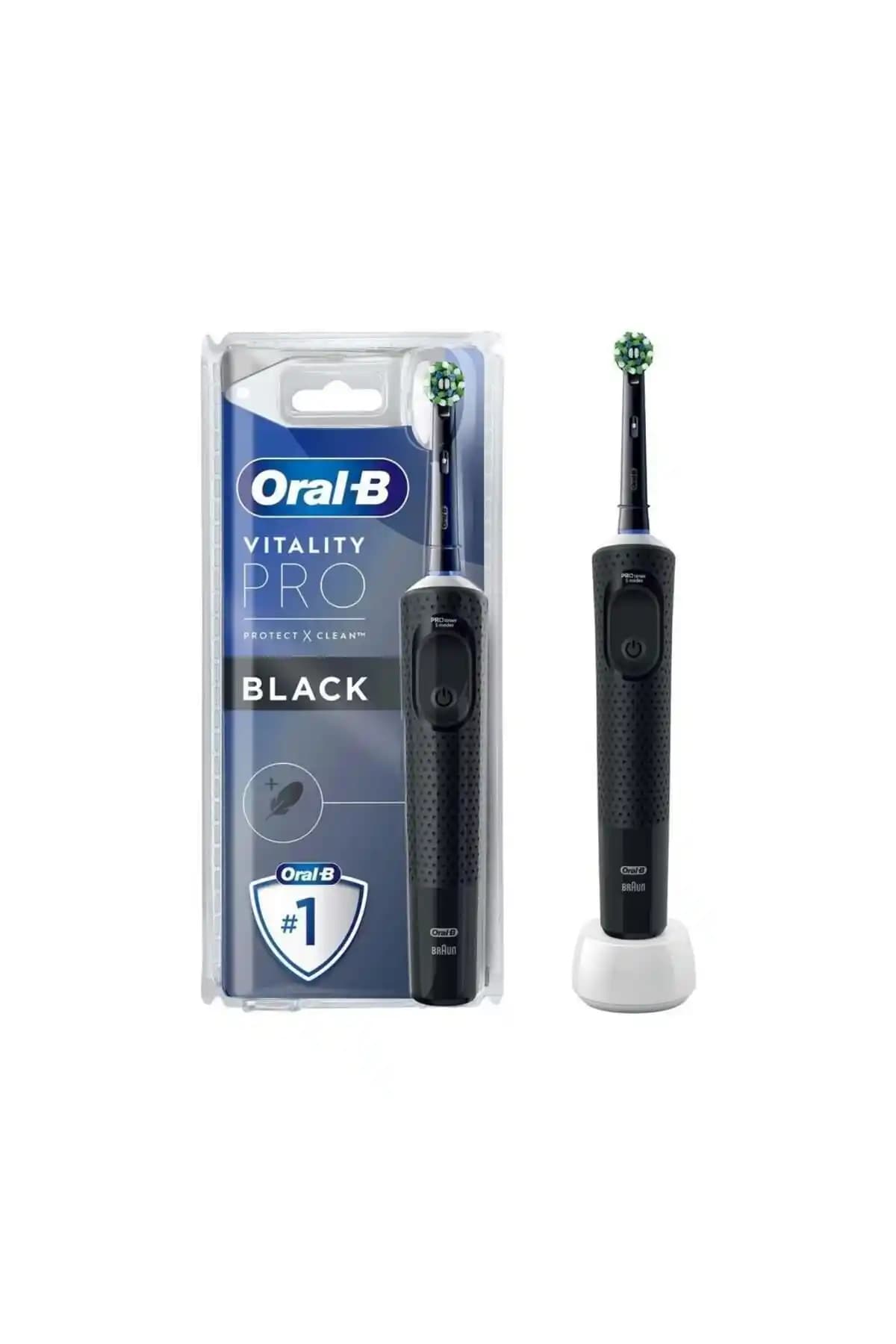 Oral-B D103 Vitality Pro Protect x Clean Siyah Şarjlı Diş Fırçası Günlük Ağız Bakımı İçin Uygun