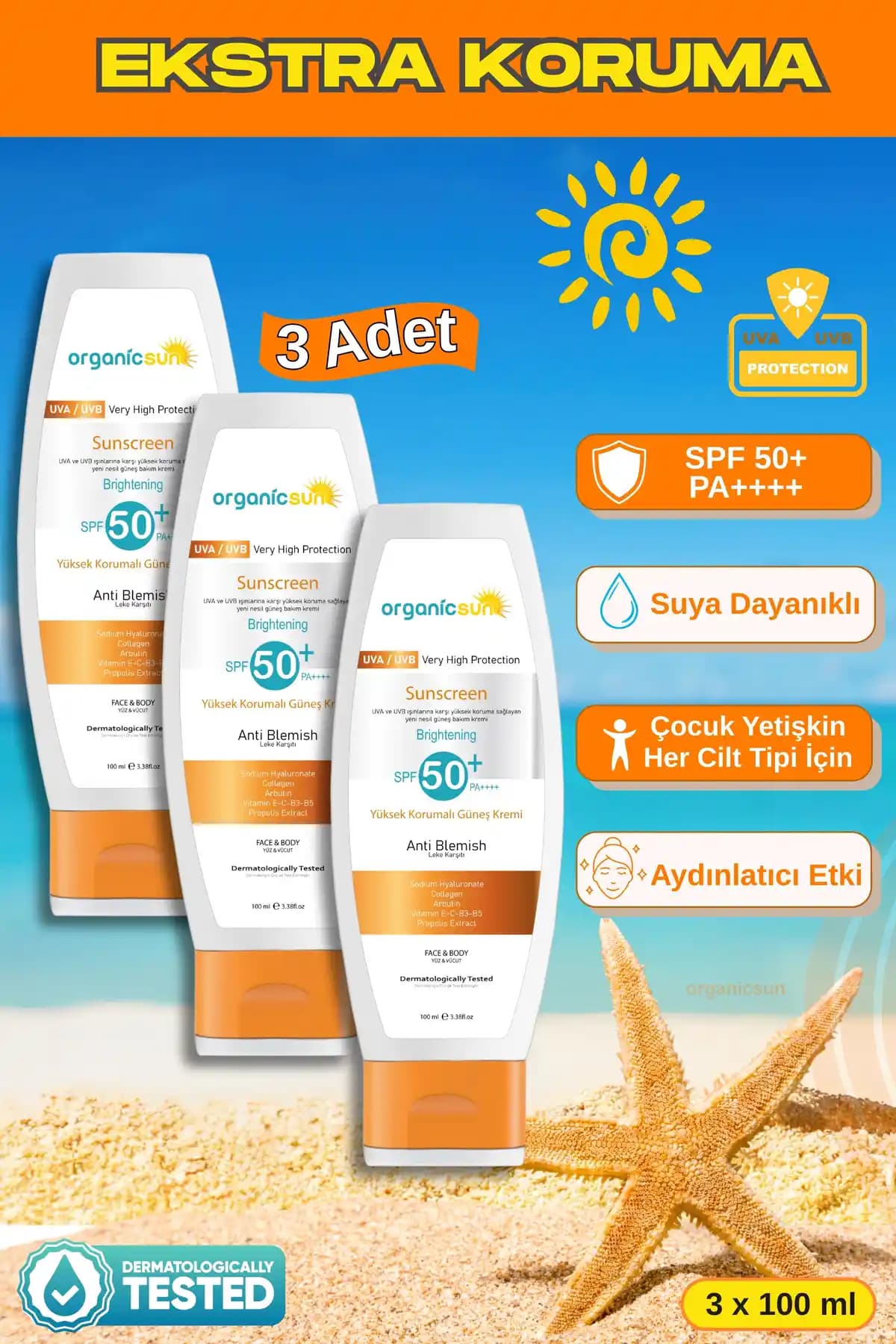 Organicsun SPF 50+ Yüz ve Vücut Güneş Kremi: Yüksek Koruma ve Leke Önleyici Özellikler