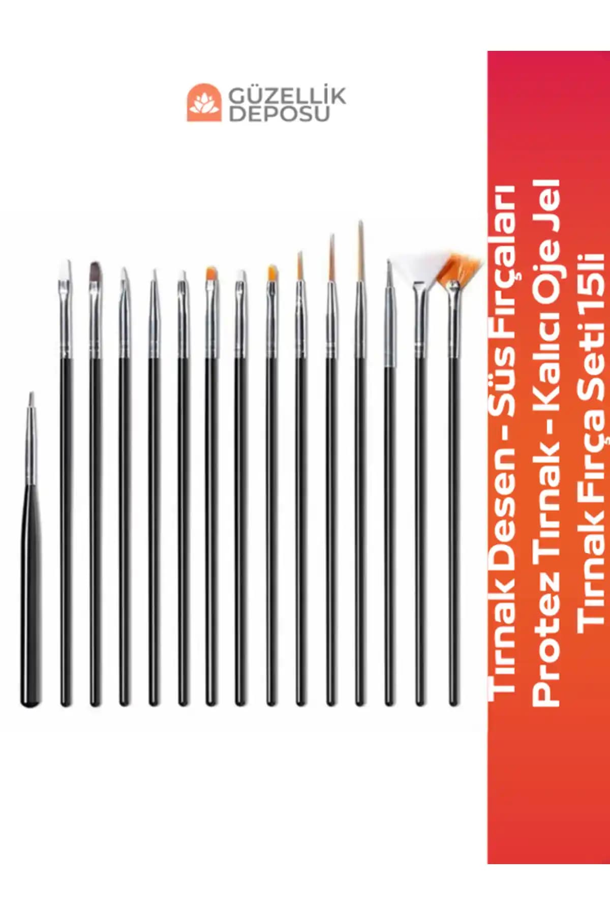 Profesyonel ve Çok Yönlü 15 Parçalık Tırnak Fırça Seti Kalıcı Oje ve Protez Uygulamaları İçin