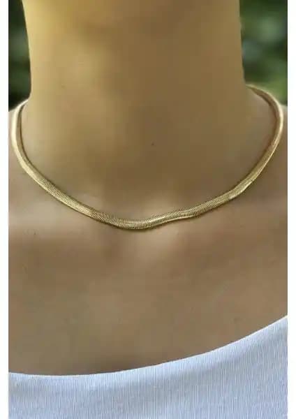 Ressia Kadın Gold Kararmaz İtalyan Yassı Kolye: Şıklık ve Dayanıklılık Bir Arada