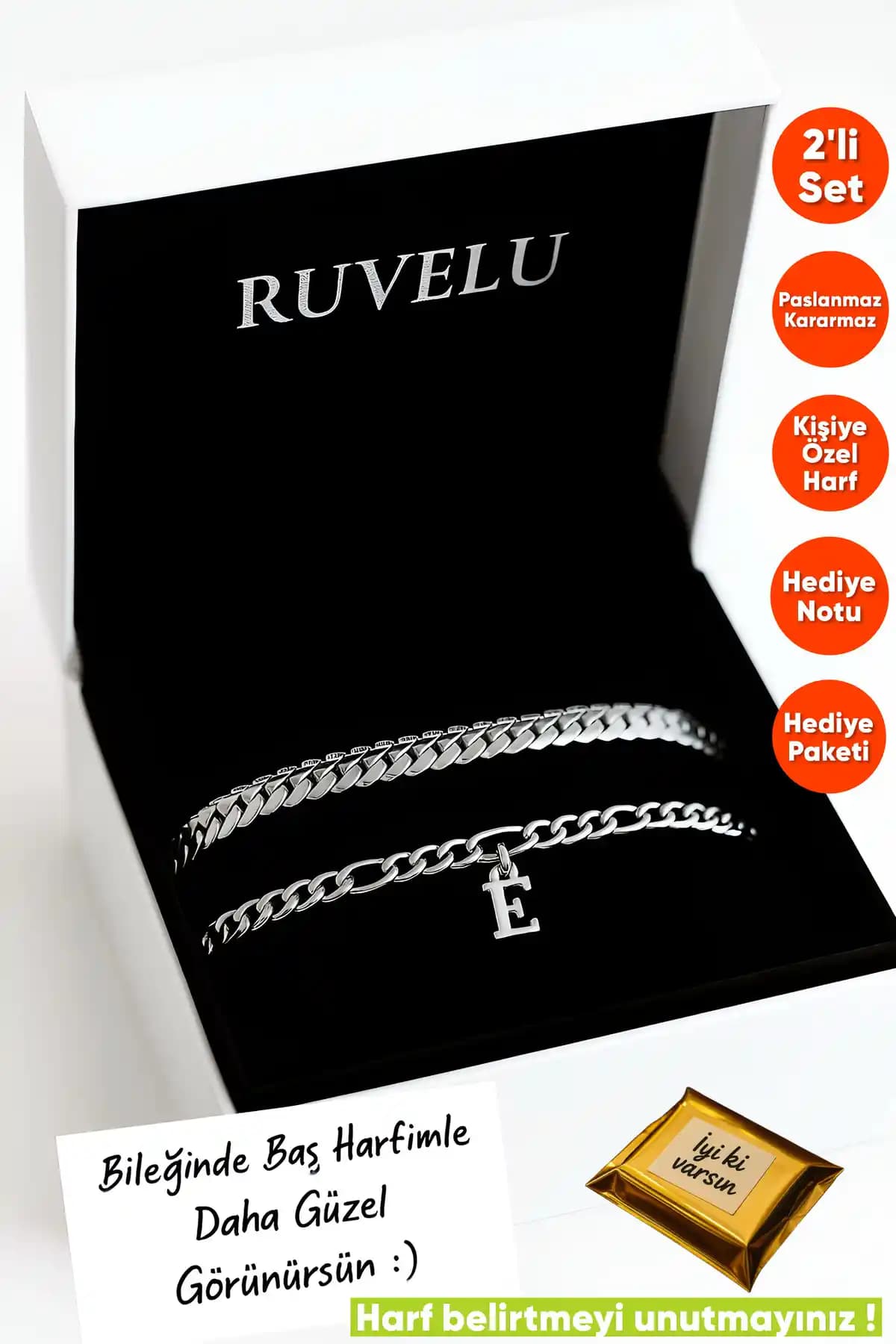 Ruvelu 2'li Harfli Paslanmaz Çelik Bileklik Seti Şıklık ve Anlam Bir Arada