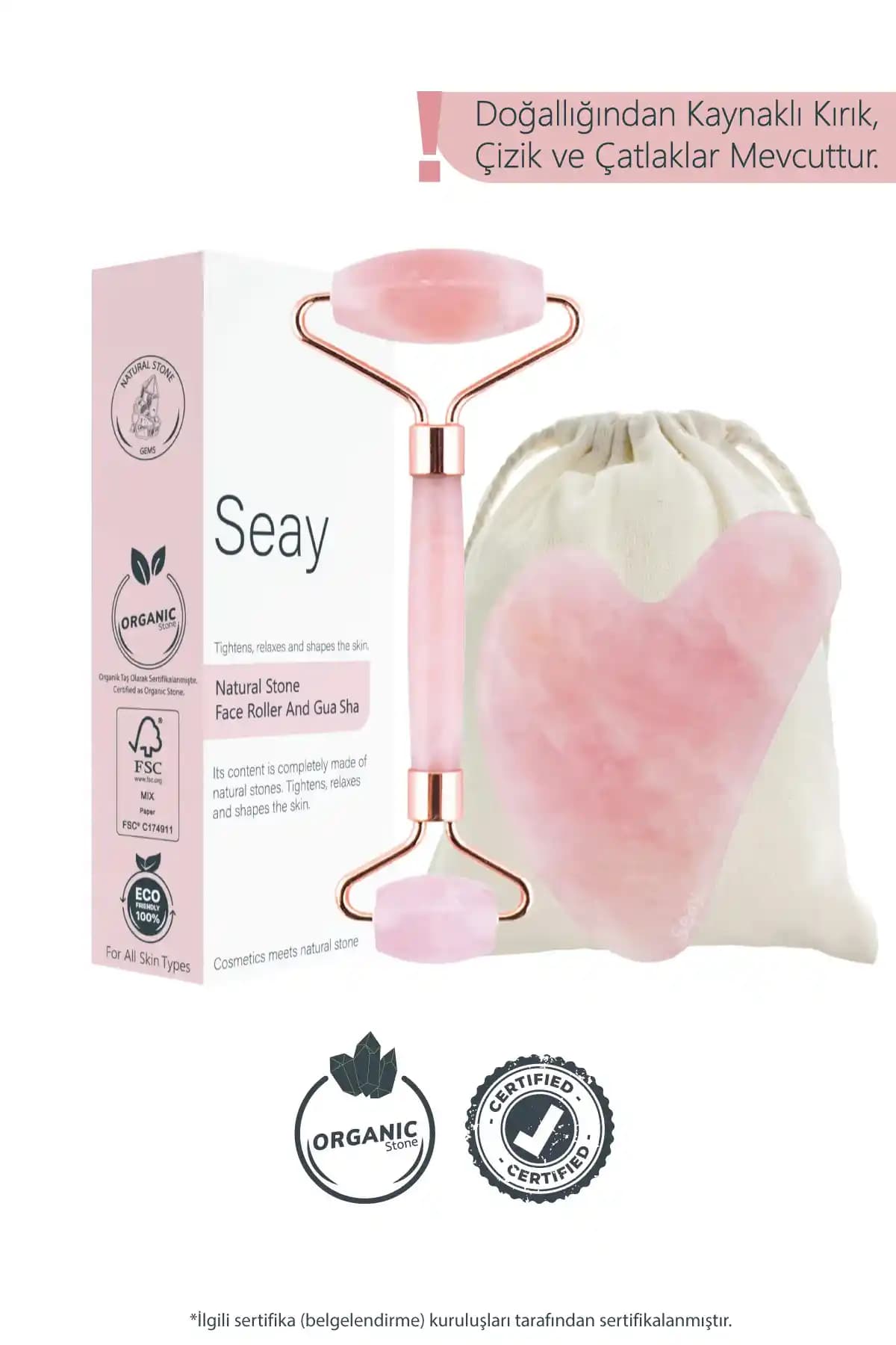 Seay Pembe Kuvars ve Gua Sha Yüz Masaj Aleti Seti Doğal Güzellik ve Cilt Sağlığı İçin