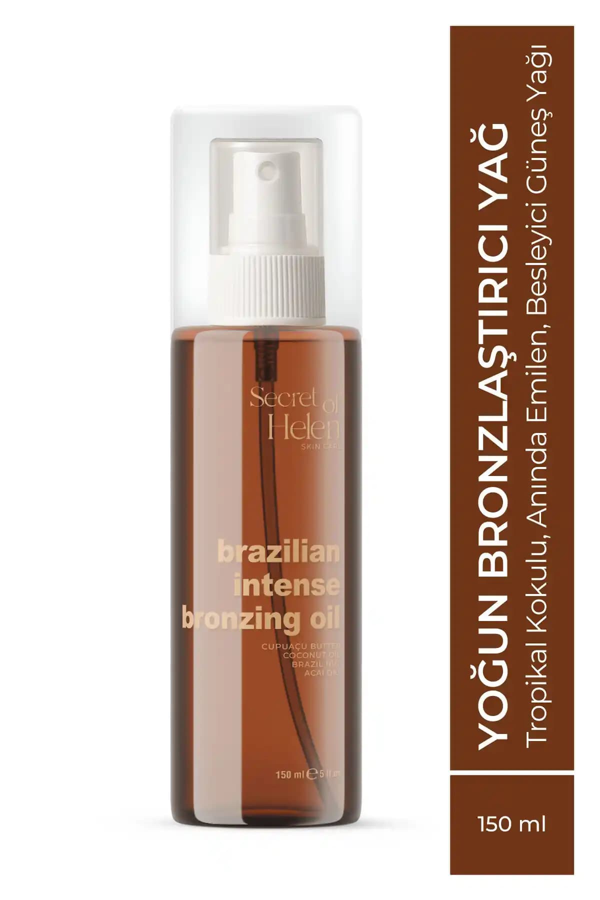 Secret of Helen Brazilian Yoğun Bronzlaştırıcı Yağ 150 ml ile doğal ve parlak bronzluk sağlama