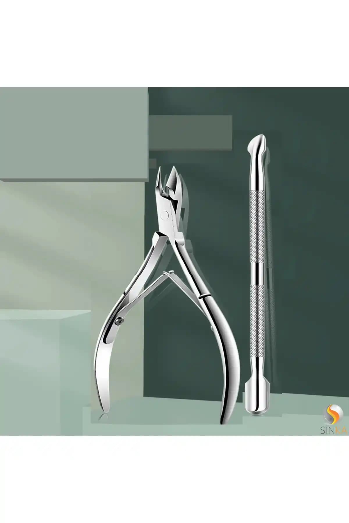 SİNKA Çift Yaylı Tırnak Eti Makası ve Yan Itici Seti - Dayanıklı ve Hassas Kullanım İçin