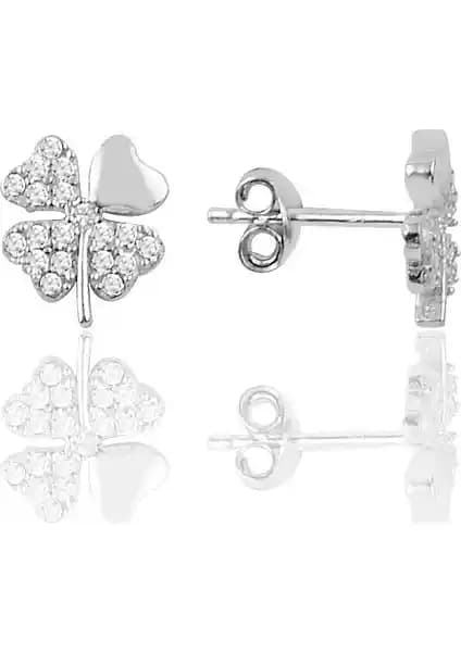 Söğütlü Silver Gü<müş> Zirkon Taşlı Yonca Modeli Küpe - Zarif ve Dayanıklı Takı Seçeneği