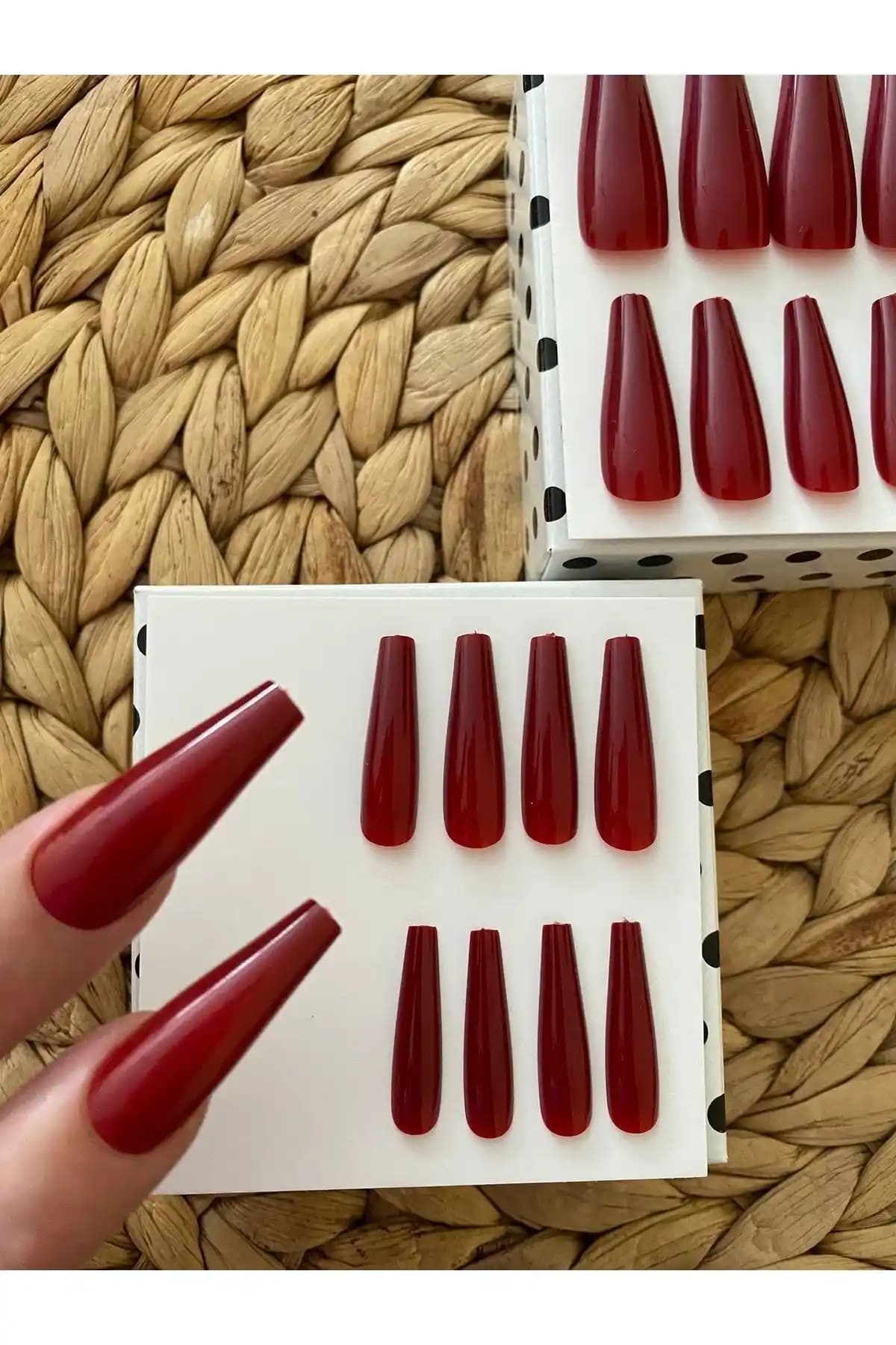 SyBelle Kozmetik Kırmızı Balerin Takma Tırnak Seti 20 Adet Pratik ve Dayanıklı Tasarım