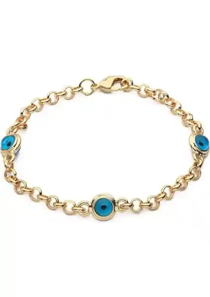 Takı Dükkanı Üç Nazar Boncuklu Altın Kaplama Kadın Bileklik: Şıklık ve Koruma Bir Arada