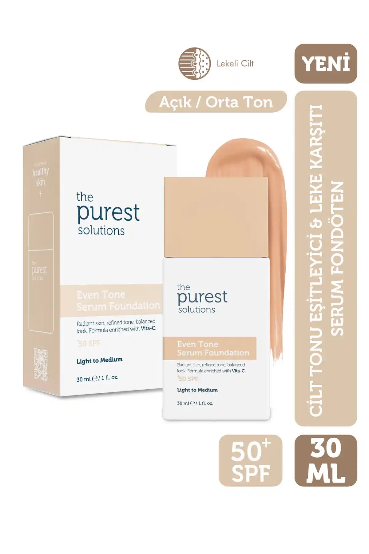 The Purest Solutions Cilt Tonu Eşitleyici ve Leke Karşıtı Serum Fondöten SPF 50+ ile Sağlıklı ve Parlak Cilt