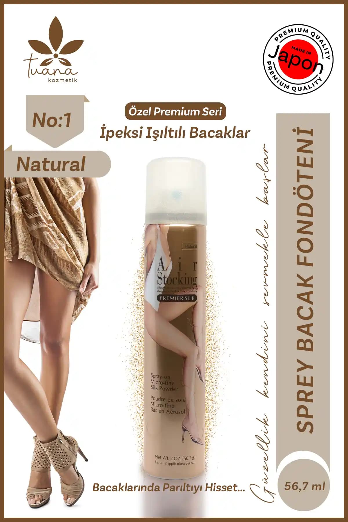 Tuana Kozmetik Air Stocking İpek Tozlu Bacak Spreyi Günlük Kullanım İçin Uygun ve Dayanıklı