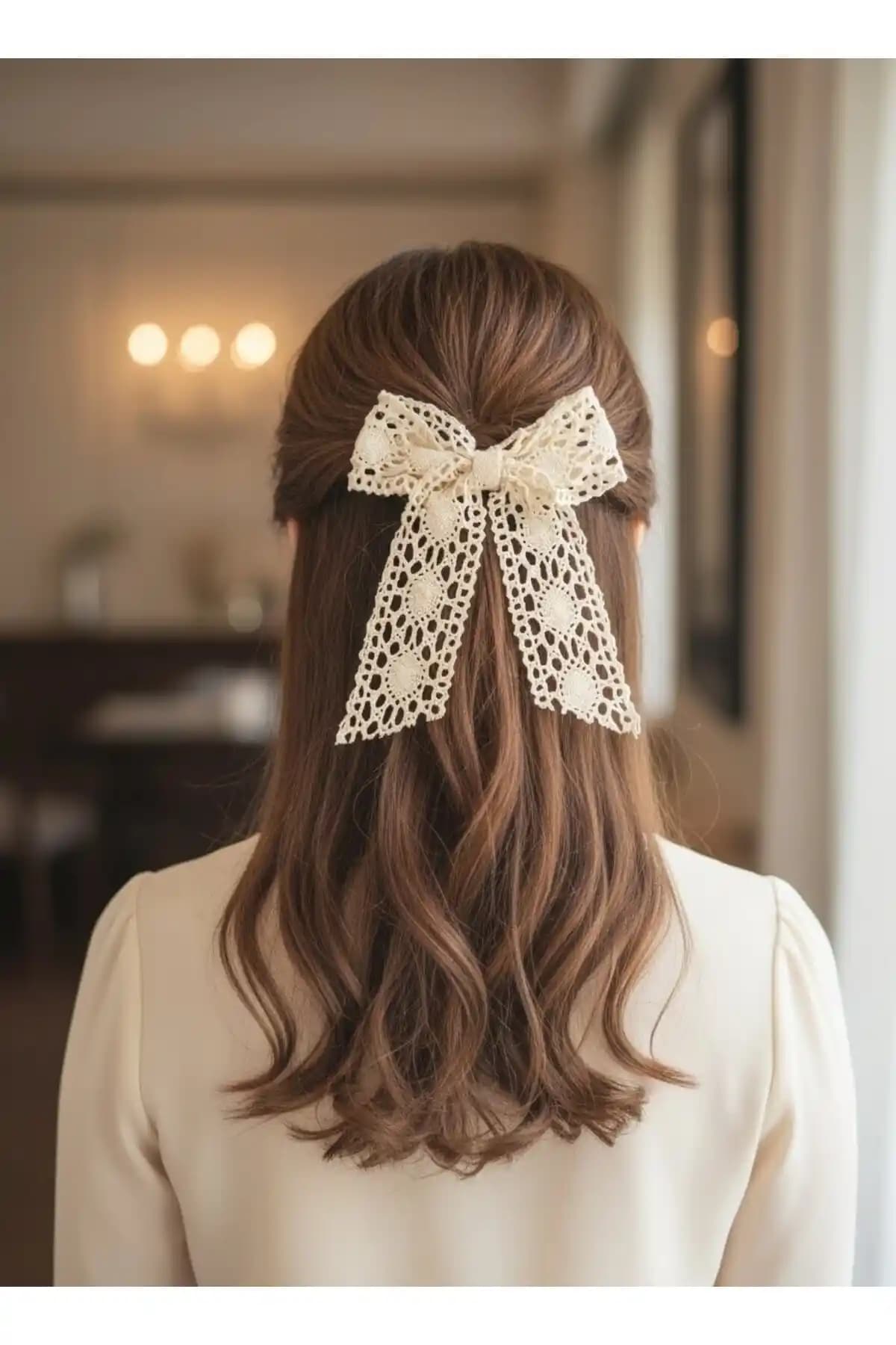 UniqueHandMade Krem Dantel Otomatik Klipsli Fiyonk Toka: Şık ve El İşçiliğiyle Öne Çıkan Saç Aksesuarı