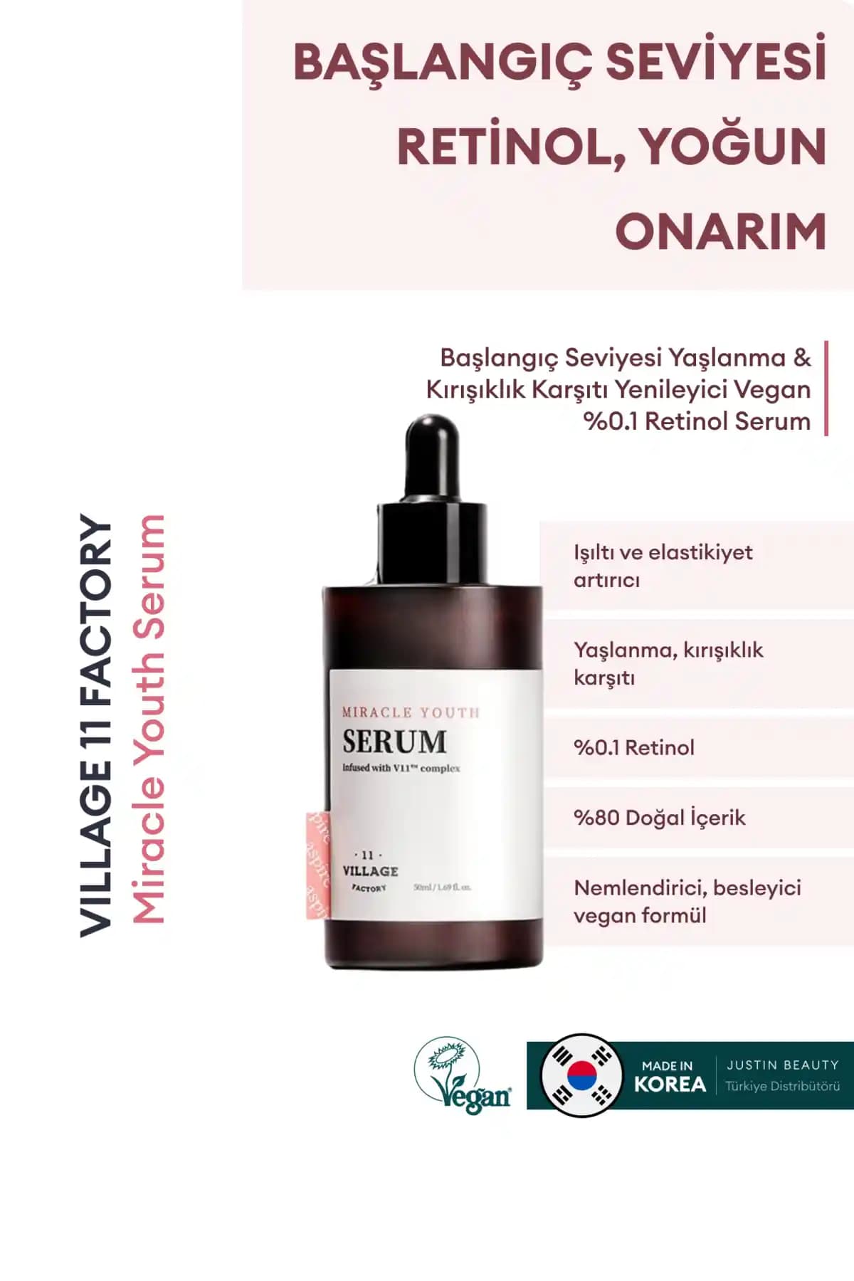 Village 11 Factory Başlangıç Seviyesi Retinol Serumu: Doğal ve Vegan Cilt Bakım Ürünü