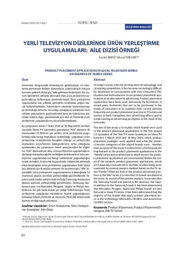 Dizilerde ve Filmlerde Ürün Yerleştirme Reklamcılığı: Estetik ve İzleyici Etkileri