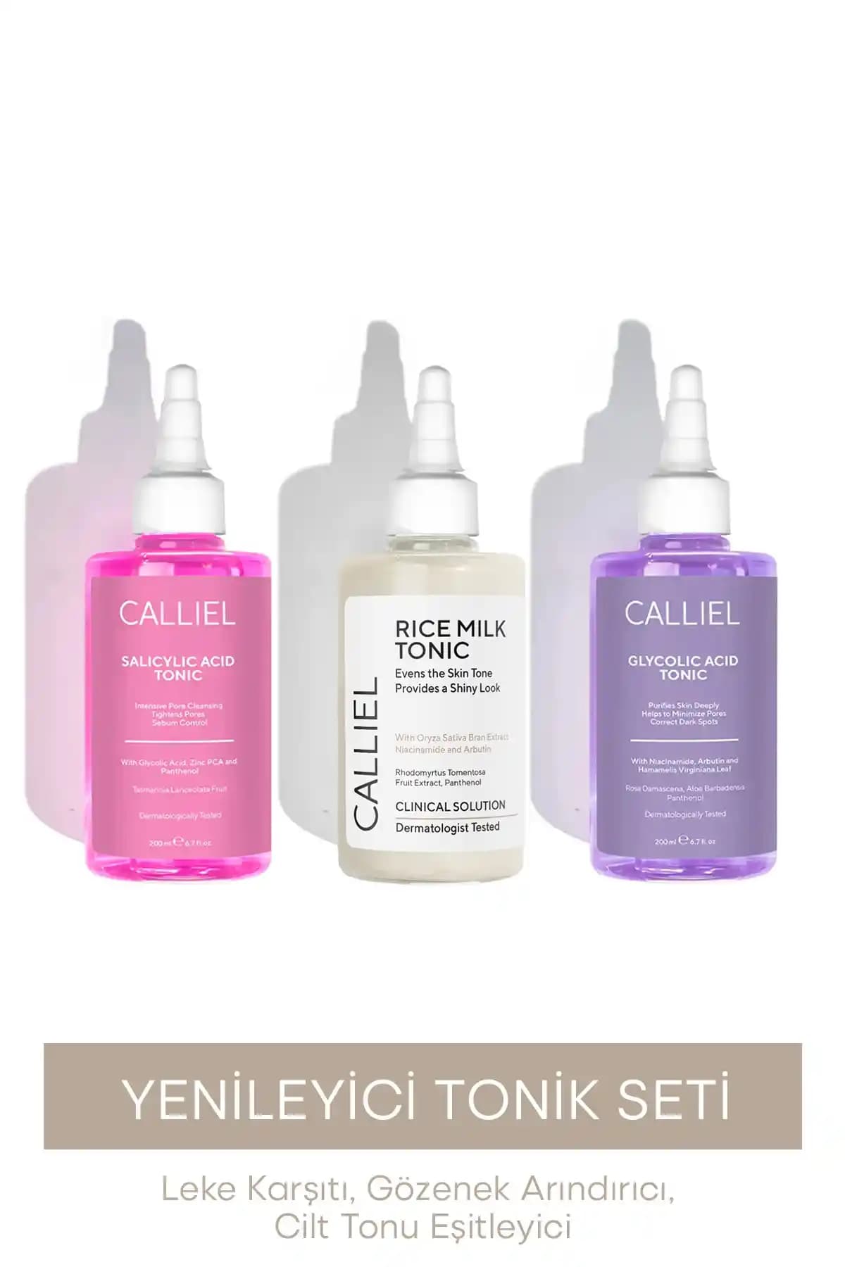 Calliel Ay<dı>nlatıcı ve Arın<dı>rıcı Leke Karşıtı Tonik Seti Cilt Eşitleme ve Parlaklık Artırıcı Ürün