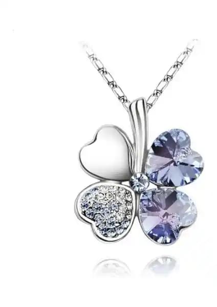 Chavin Kristal Taşlı Yonca Rodyum Kaplama Bayan Kolye - Zarif ve Şık Tasarım