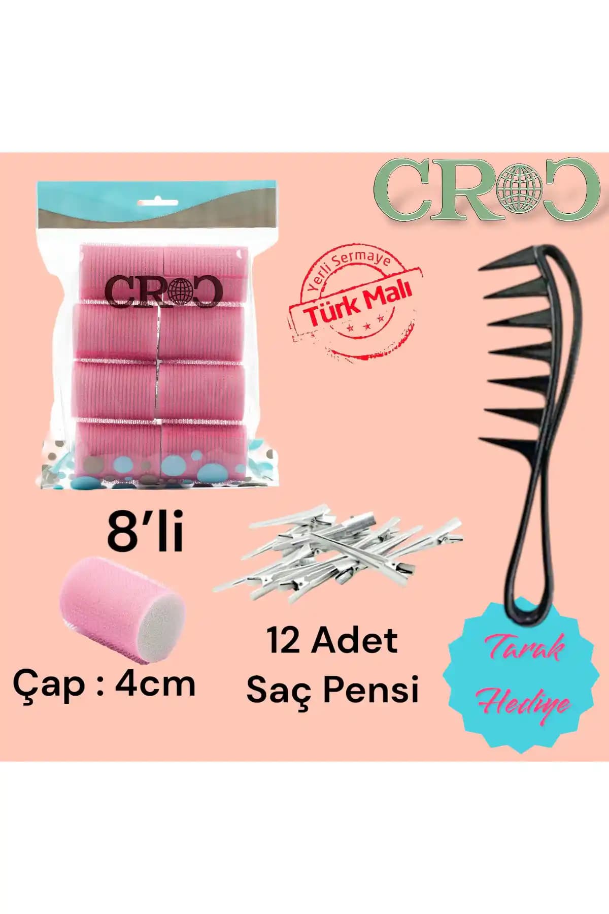 Croc 1207 Pembe Sünger Bigudi ve Alüminyum Saç Pensleriyle Doğal ve Hacimli Saç Şekillendirme