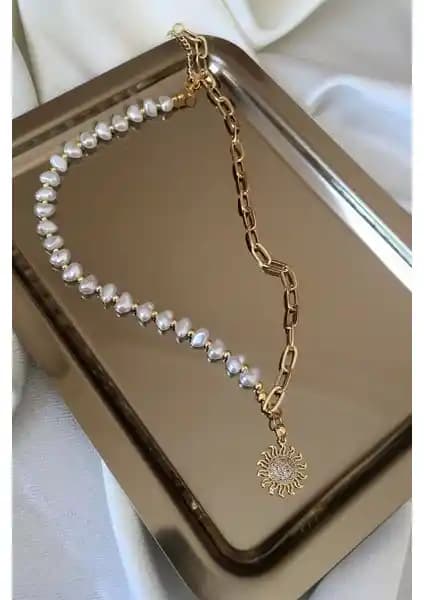 His Takı Güneş Uçlu İnci Kolyesi Zarif ve Şık Kadın Aksesuarı