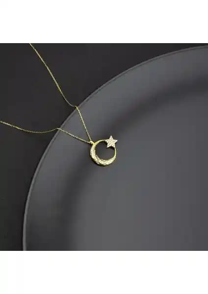 Miavi Silver 925 Ayar Gümüş Zirkon Taşlı Ay Yıldız Kolye İncelikli Tasarım ve Kalite