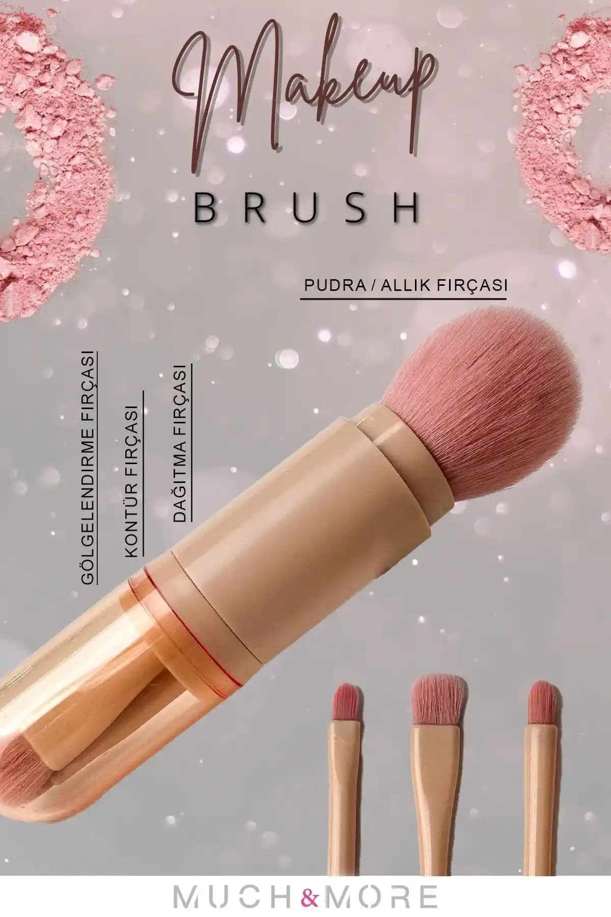 Much and More Silindir Kutu 4'lü Makyaj Fırça Seti Profesyonel ve Pratik Kullanım İçin Tasarlandı