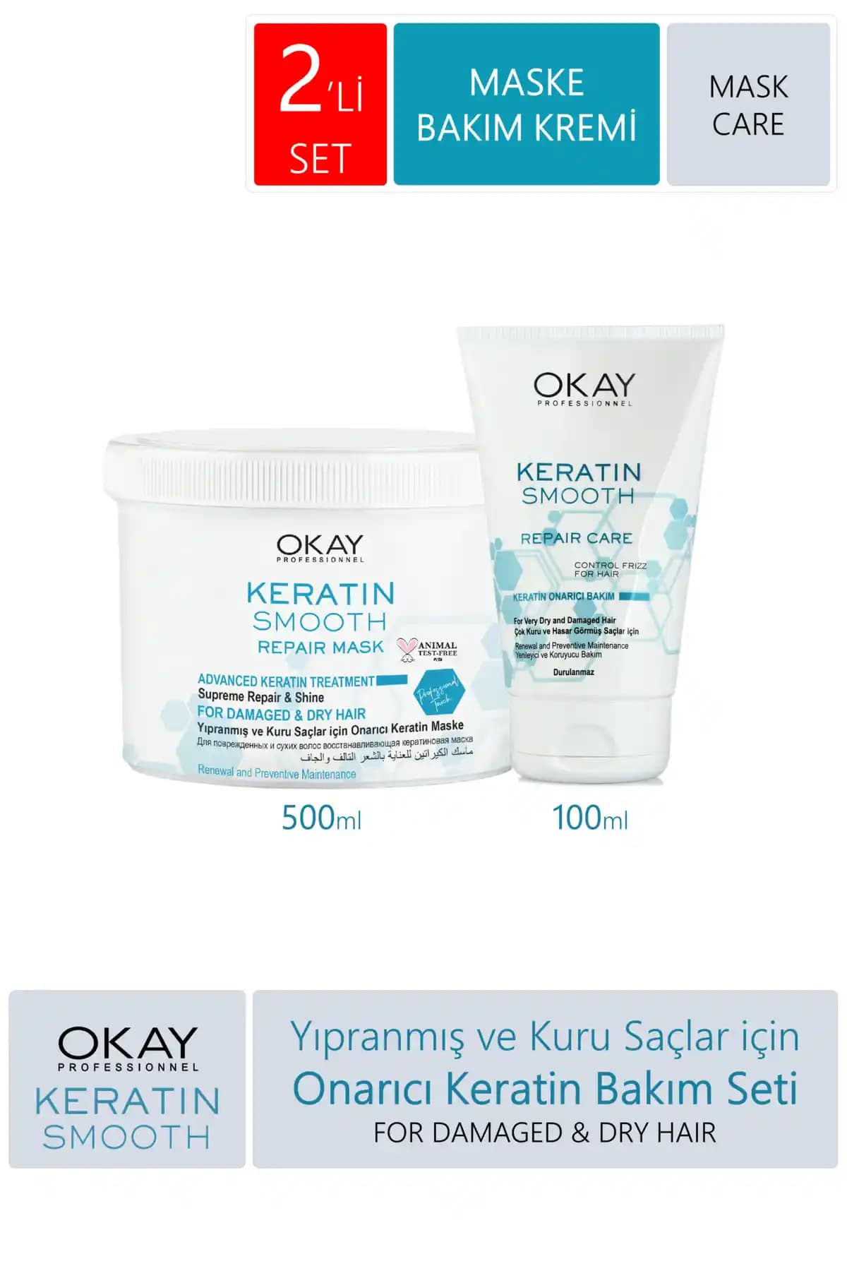 Okay Smooth Keratin Onarıcı Bakım Serisi Saçlar İçin Güçlendirici ve Nemlendirici Ürünler