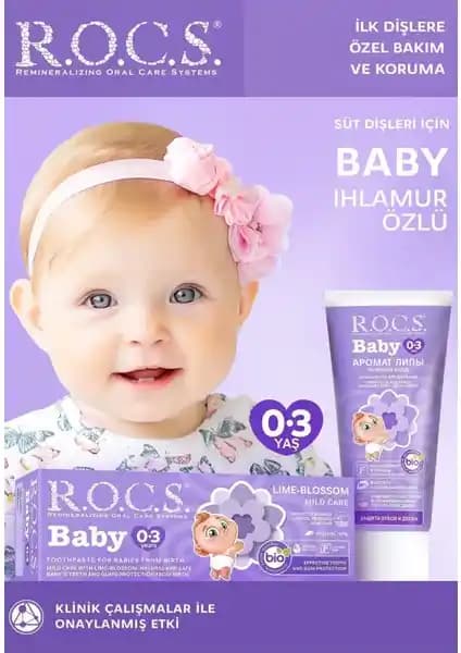R.O.C.S. Rocs Baby 0-3 Yaş Ihlamur Özlü Doğal Diş Macunu Güvenli Bebek Diş Bakımı