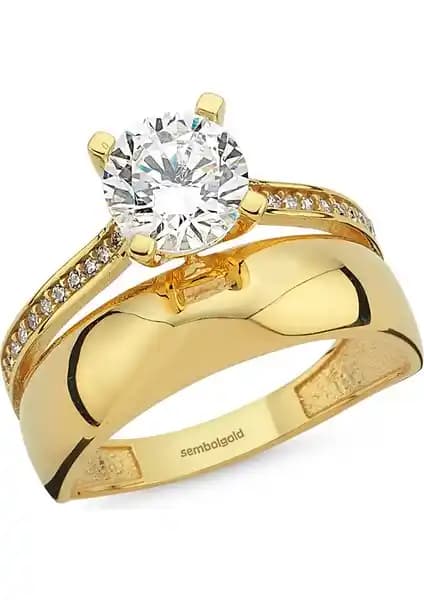 Sembol Gold Tektaş Alyans Altın Yüzük Twin 2'Si Bir Arada Classic Şıklık ve Dayanıklılık