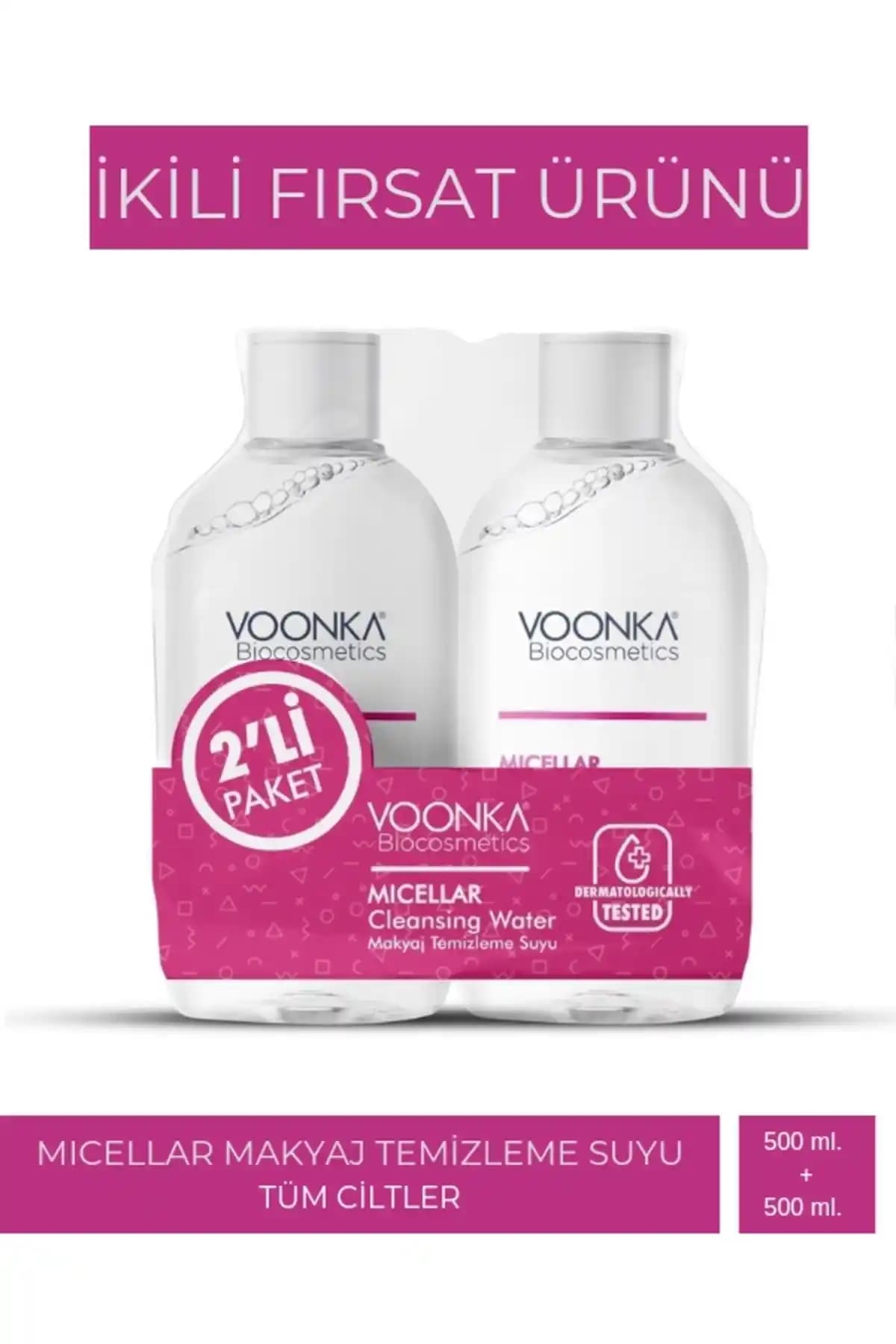 Voonka Biocosmetics Micellar Makyaj Temizleme Suyu Seti Tüm Ciltler İçin Güvenilir ve Etkili