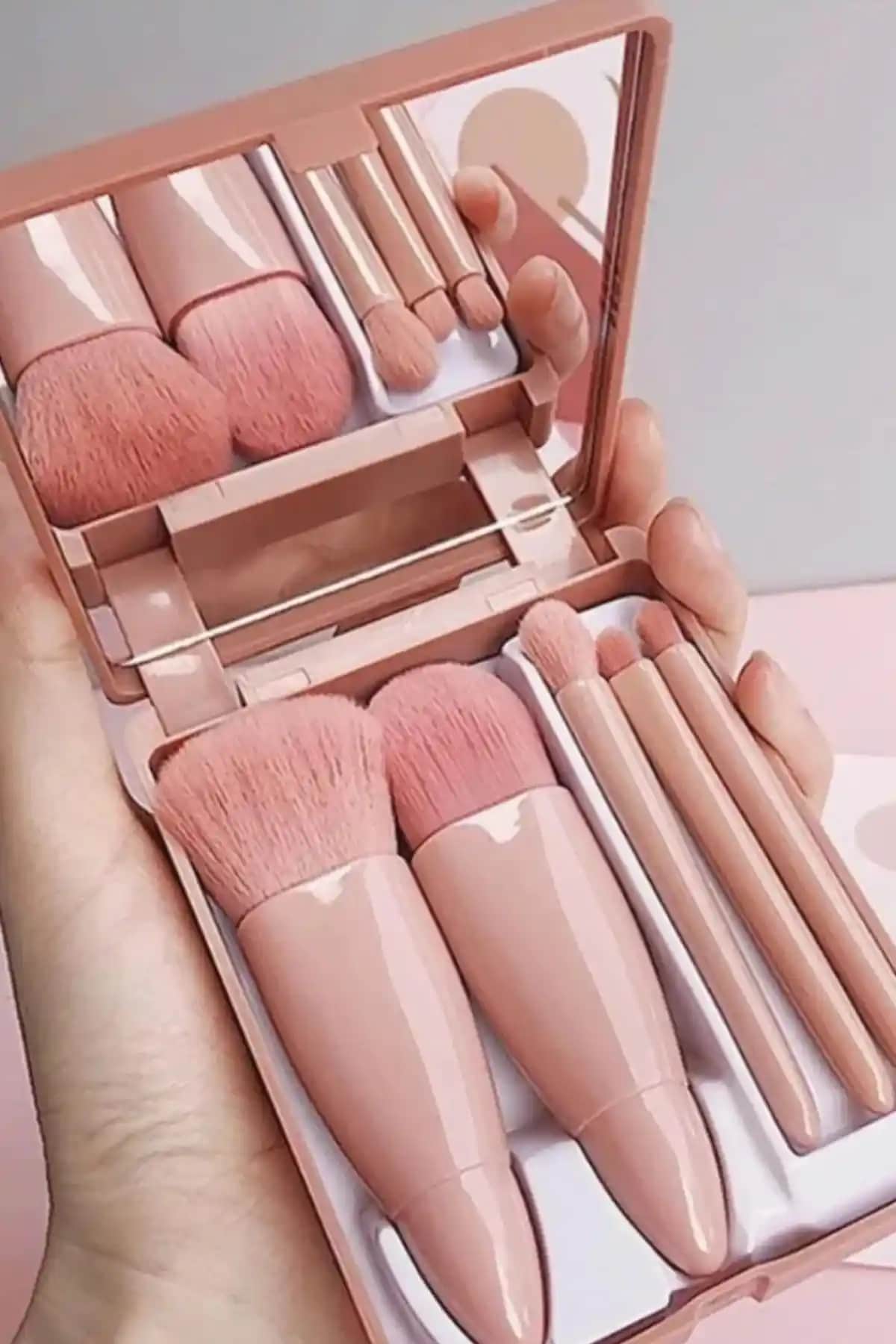 H&E Design Profesyonel 5'li Taşınabilir Makyaj Fırça Seti Yumuşak Kıllar ve Şık Tasarım