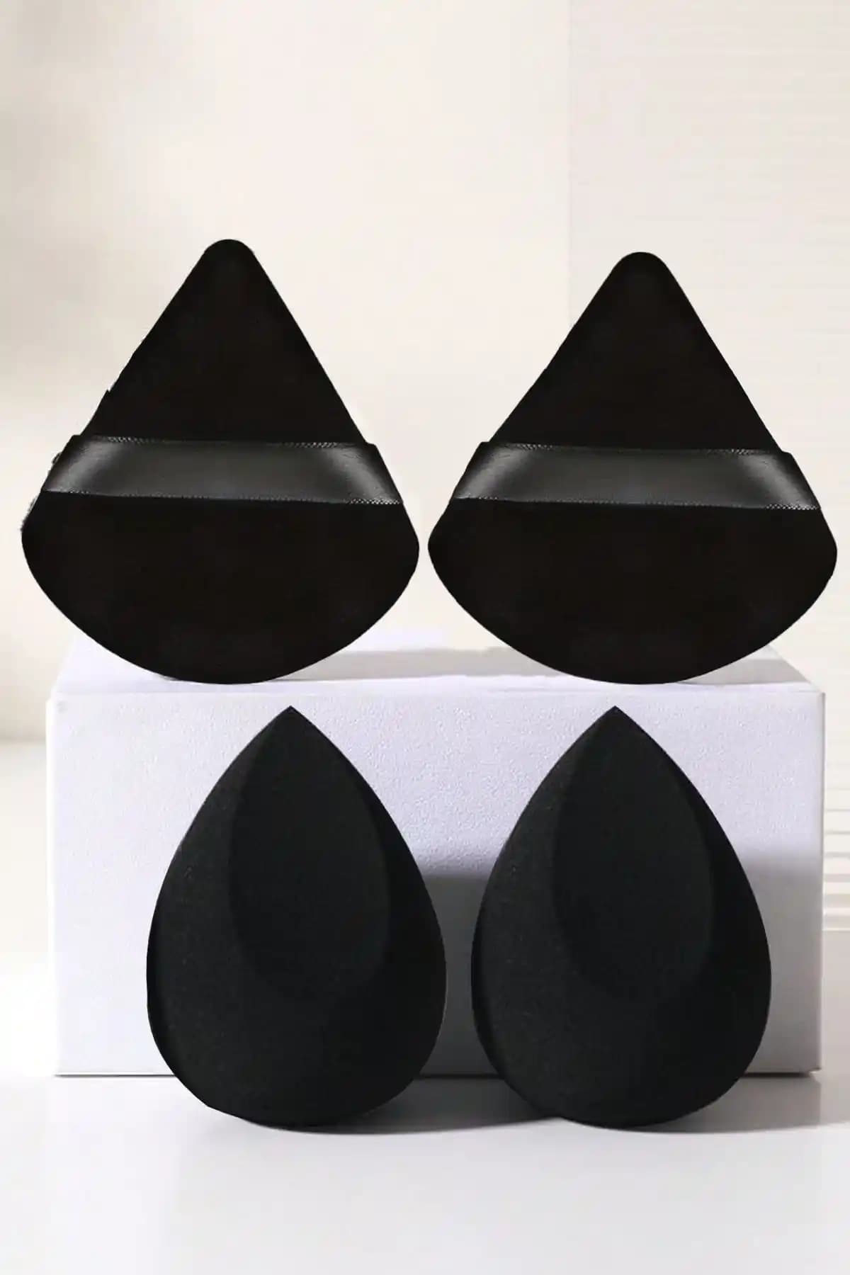 H&E LUXURY DESIGN Profesyonel Siyah Makyaj Süngeri Seti 4'lü Kadifemsi ve Dayanıklı