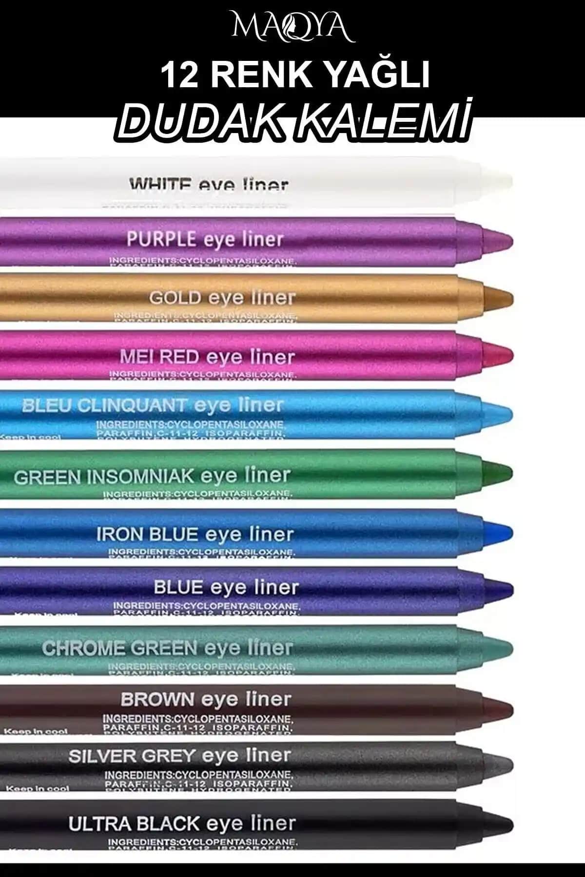 MAQYA Cosmetics 12 Renkli Neon Eyeliner Seti: Canlı ve Dayanıklı Göz Makyajı İçin