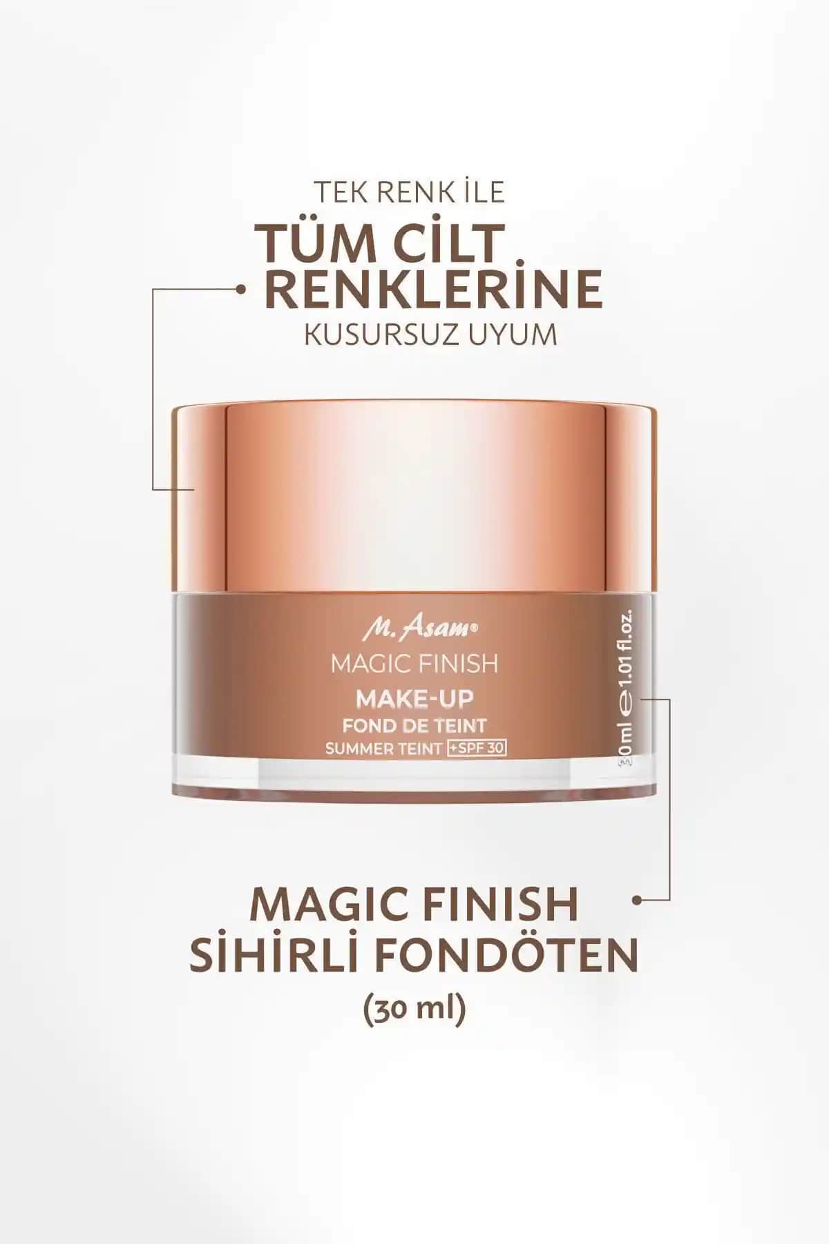 MASAM M.asam Magic Finish 30 ml doğal ve mat görünümlü fondöten, suya ve tere dayanıklı özellikleriyle