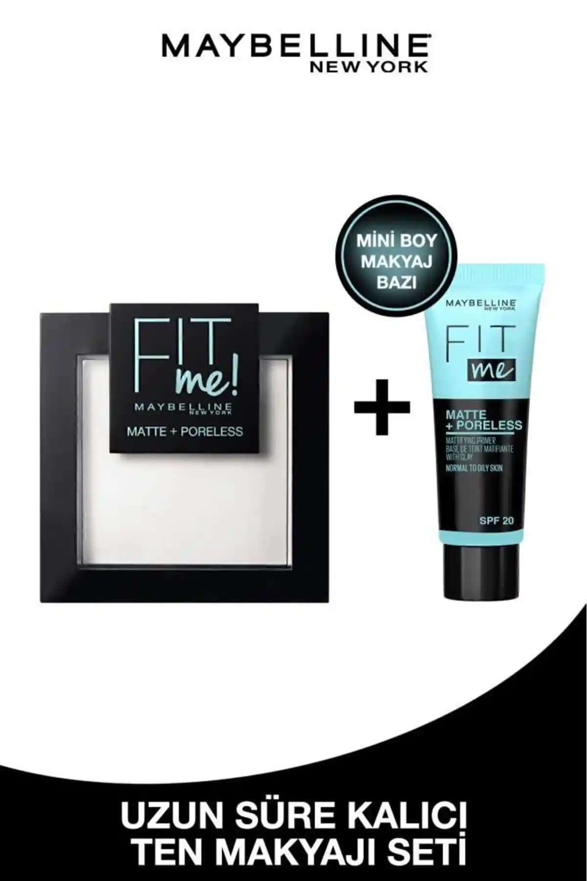 Maybelline Fit Me Matte Poreless Pudra ve Mini Makyaj Bazı Seti Profesyonel ve Günlük Kullanım İçin