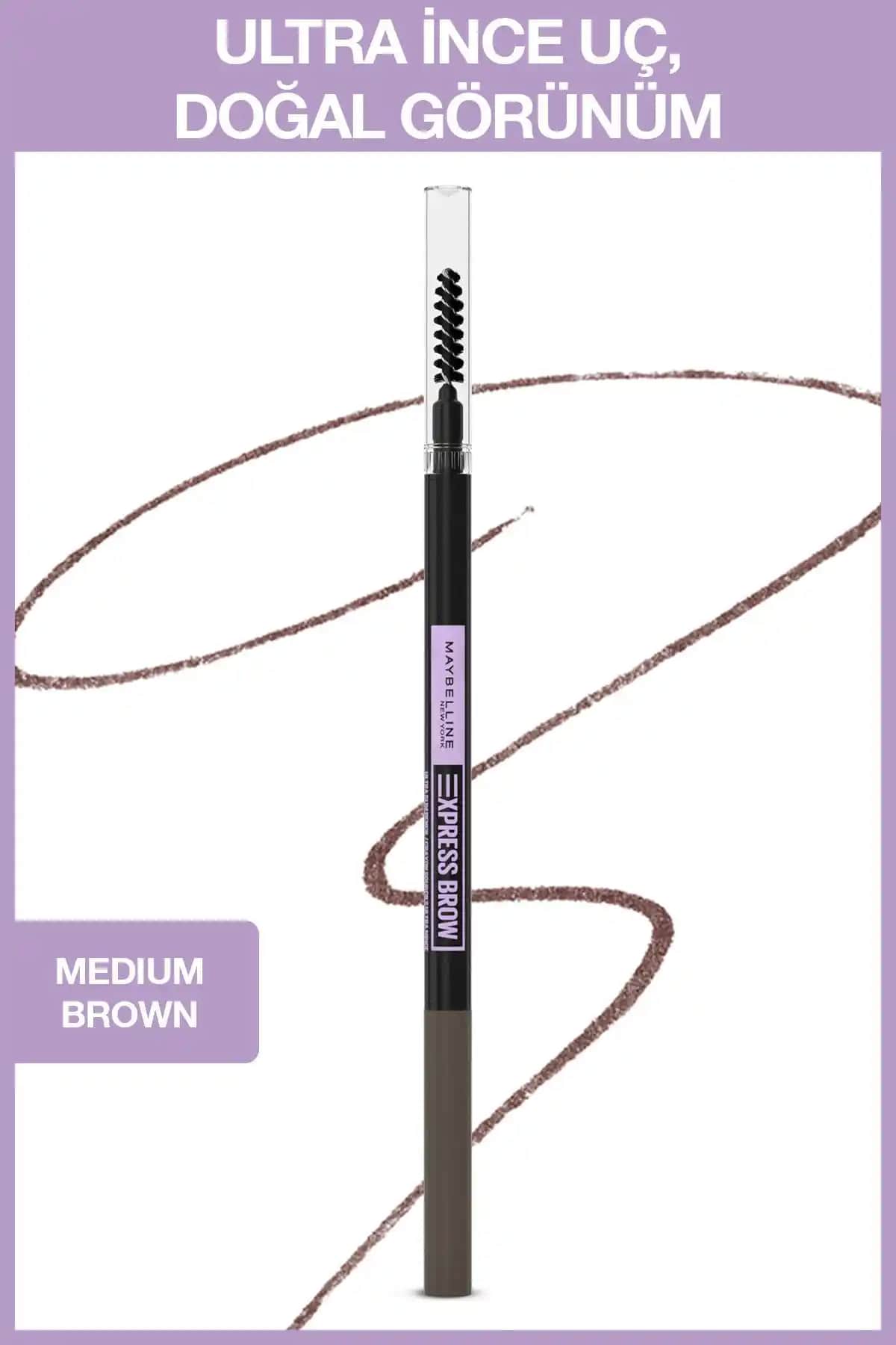 Maybelline New York Express Brow Ultra Slim Kaş Kalemi 04 Medium Brown Detaylı ve Doğal Kaşlar İçin Uygun